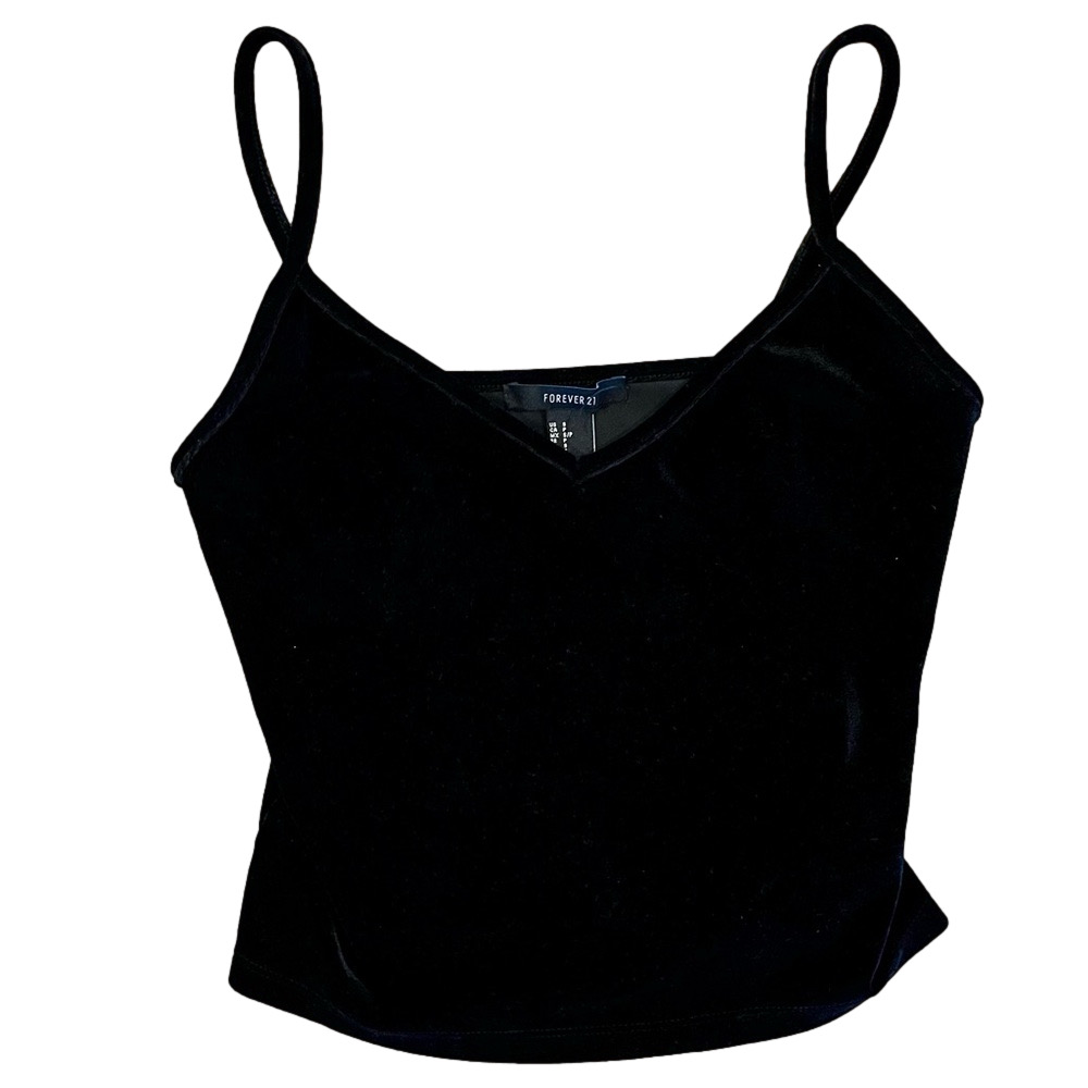 Trendy Black velvet spaghetti strap v neck crop tank top Forever 21 Size Small